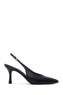 Woman Black Slingback Stiletto Heel Leather Shoe | Derimod