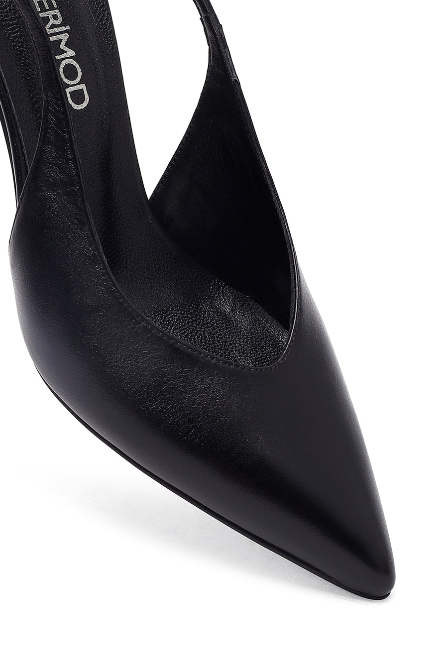 Woman Black Slingback Stiletto Heel Leather Shoe