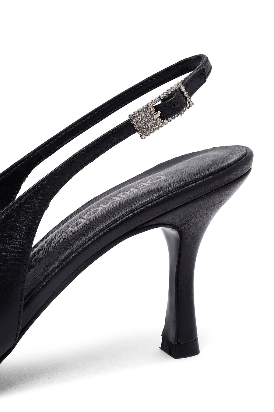 Woman Black Slingback Stiletto Heel Leather Shoe