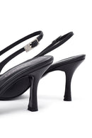 Woman Black Slingback Stiletto Heel Leather Shoe | Derimod