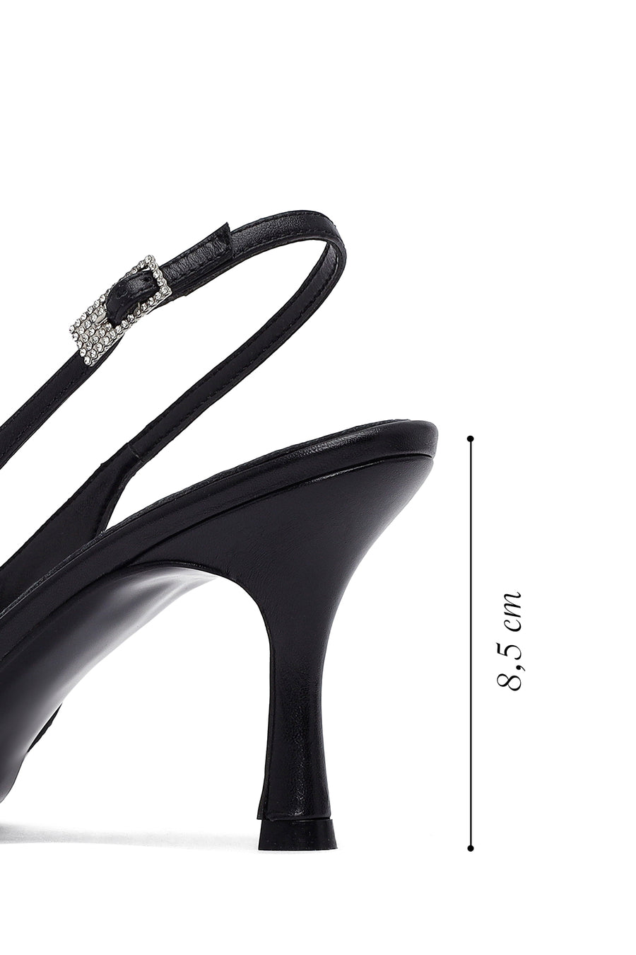 Woman Black Slingback Stiletto Heel Leather Shoe