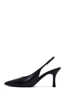 Woman Black Slingback Stiletto Heel Leather Shoe | Derimod