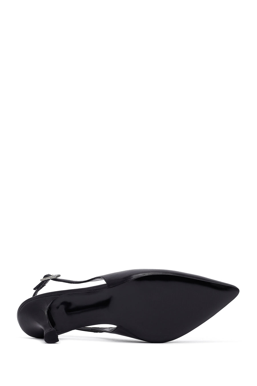 Woman Black Slingback Stiletto Heel Leather Shoe