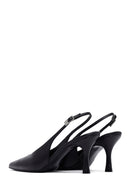 Woman Black Slingback Stiletto Heel Leather Shoe | Derimod
