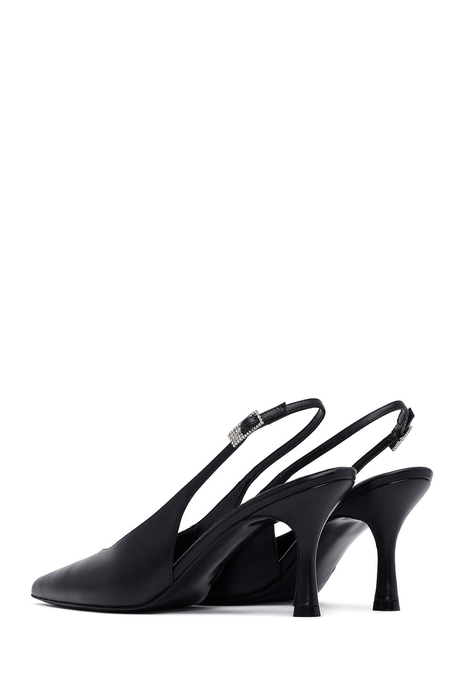 Woman Black Slingback Stiletto Heel Leather Shoe