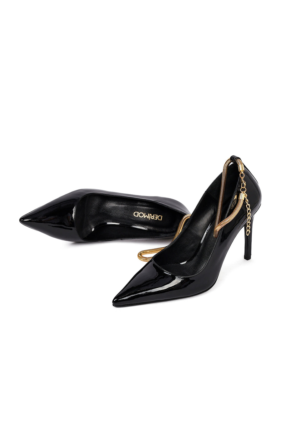 Women's Black Ankle Buckle Thin Heel Patent Leather Stiletto