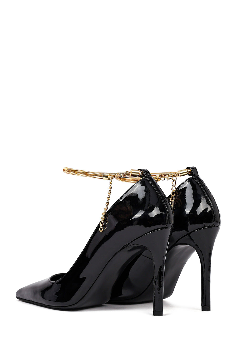 Women's Black Ankle Buckle Thin Heel Patent Leather Stiletto