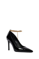 Women's Black Ankle Buckle Thin Heel Patent Leather Stiletto | Derimod