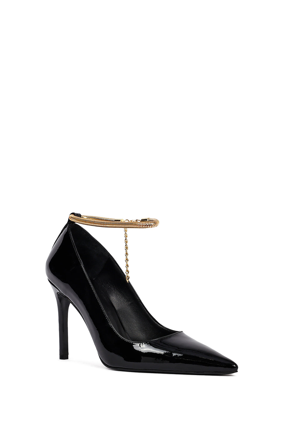 Women's Black Ankle Buckle Thin Heel Patent Leather Stiletto