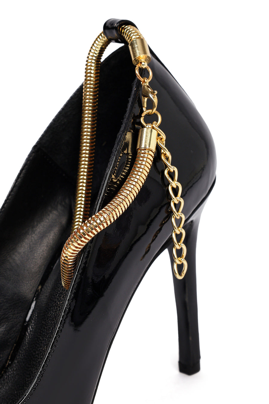 Women's Black Ankle Buckle Thin Heel Patent Leather Stiletto