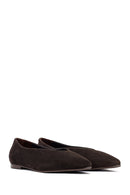 Woman Brown Suede Leather Babet | Derimod