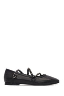 Women's Black Buckled Leather Ballet Flat | Derimod
