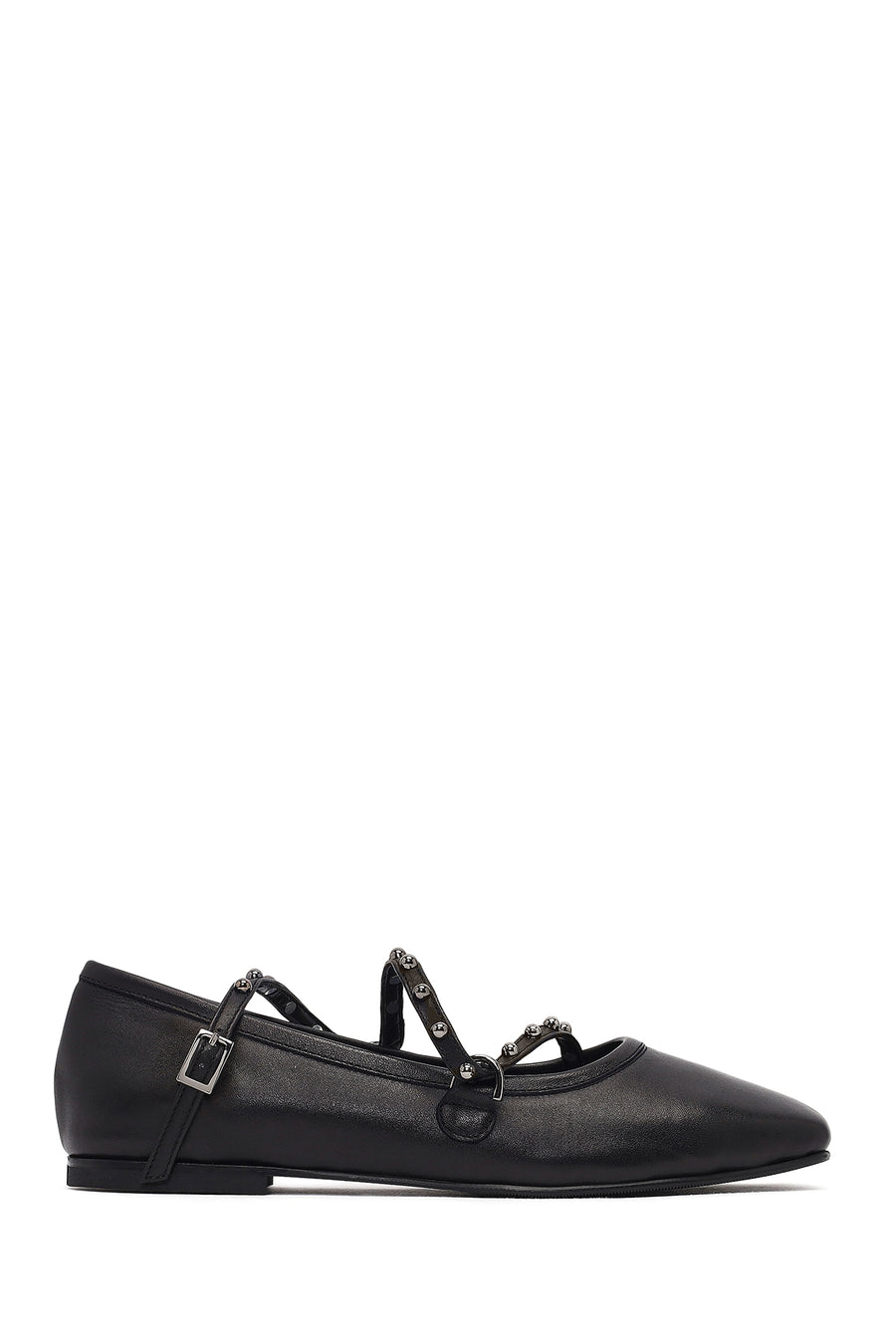 Women's Black Buckled Leather Ballet Flat 25AFD184618 | Derimod