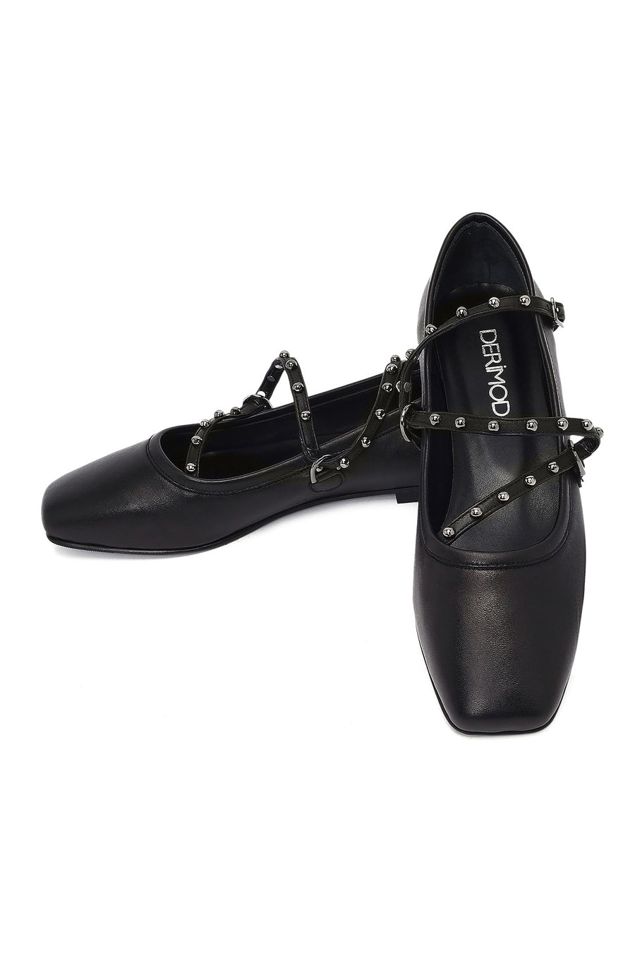Women's Black Buckled Leather Ballet Flat