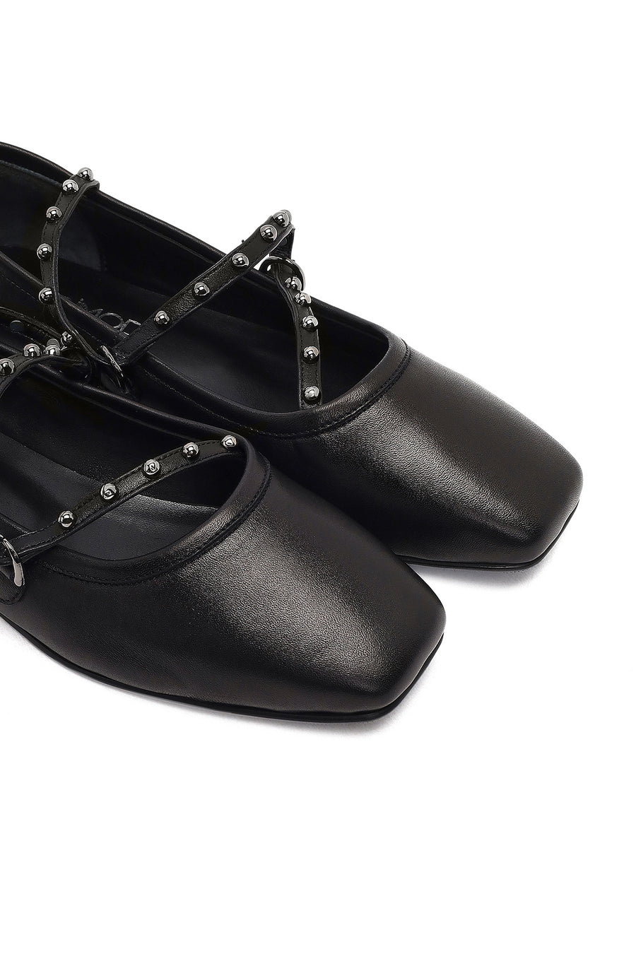 Women's Black Buckled Leather Ballet Flat