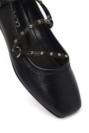Women's Black Buckled Leather Ballet Flat | Derimod