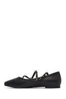Women's Black Buckled Leather Ballet Flat | Derimod