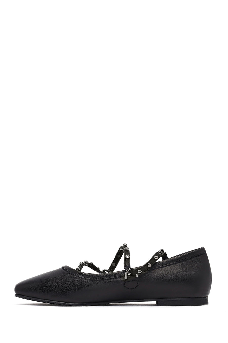 Women's Black Buckled Leather Ballet Flat