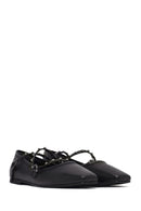 Women's Black Buckled Leather Ballet Flat | Derimod