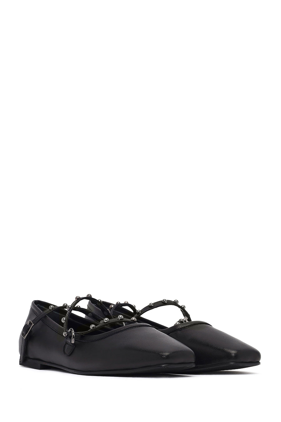 Women's Black Buckled Leather Ballet Flat