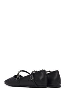 Women's Black Buckled Leather Ballet Flat | Derimod