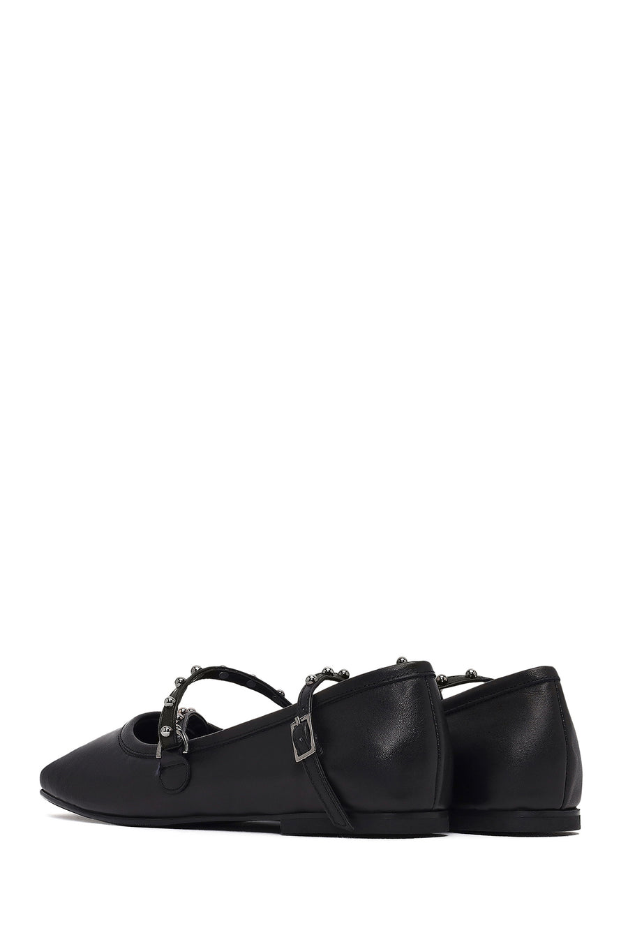 Women's Black Buckled Leather Ballet Flat