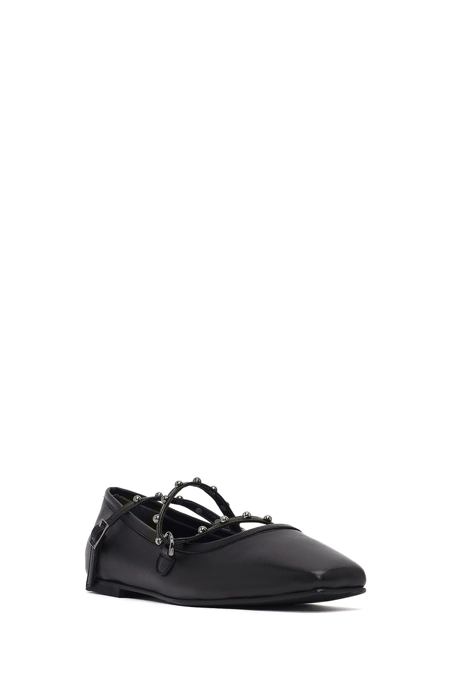 Women's Black Buckled Leather Ballet Flat