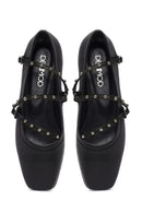 Women's Black Buckled Leather Ballet Flat | Derimod