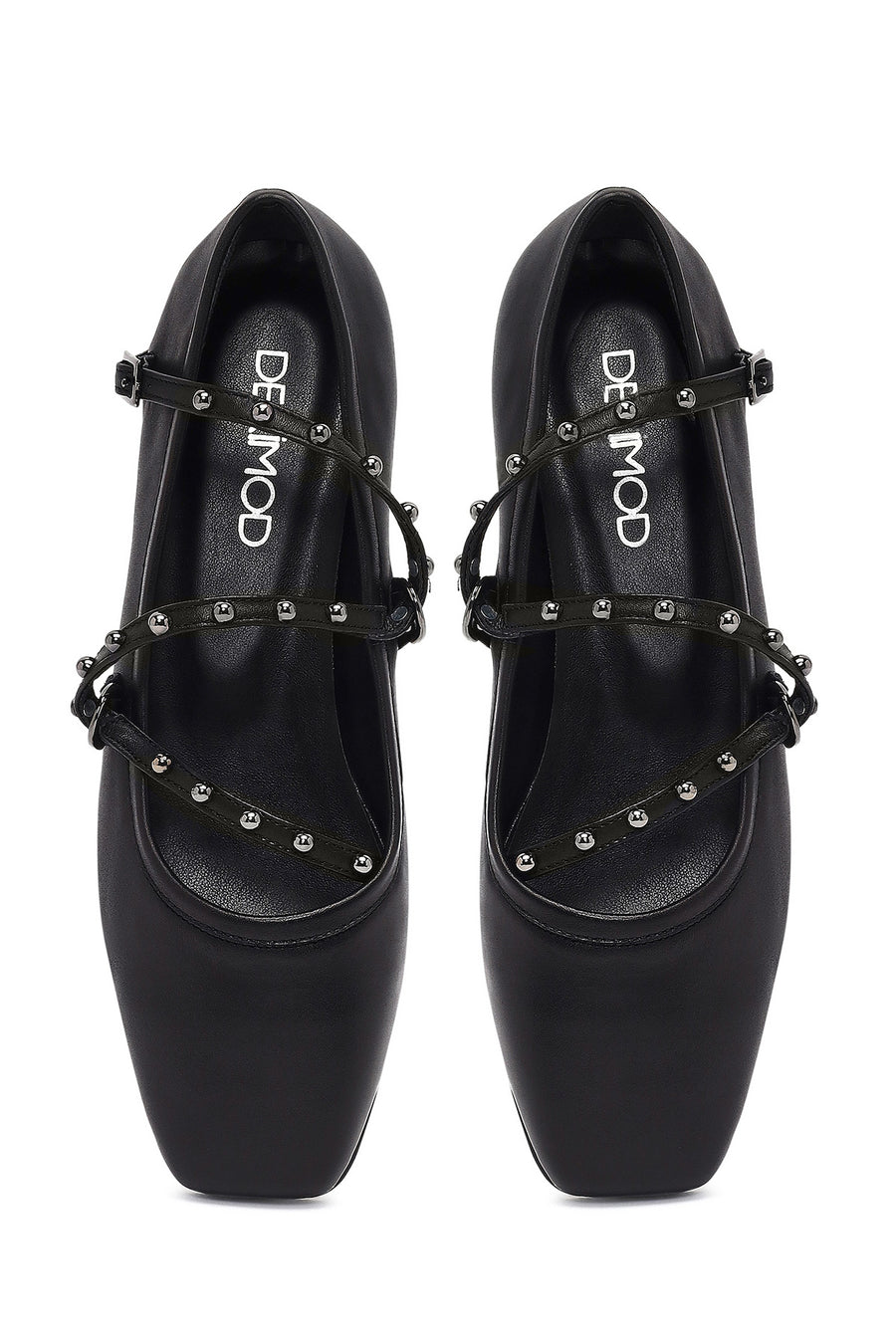 Women's Black Buckled Leather Ballet Flat