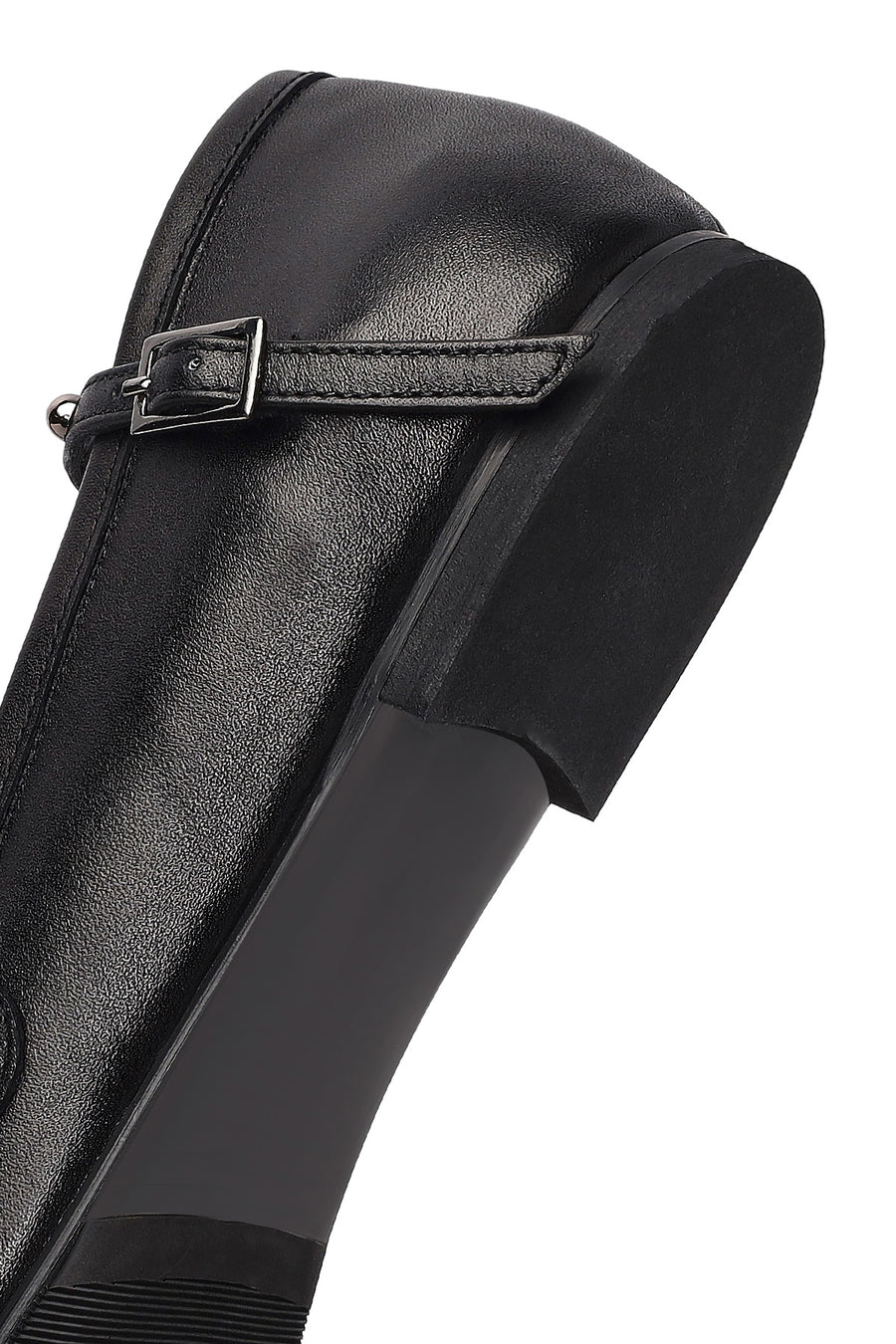 Women's Black Buckled Leather Ballet Flat