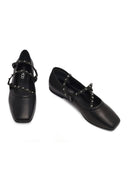 Women's Black Buckled Leather Ballet Flat | Derimod