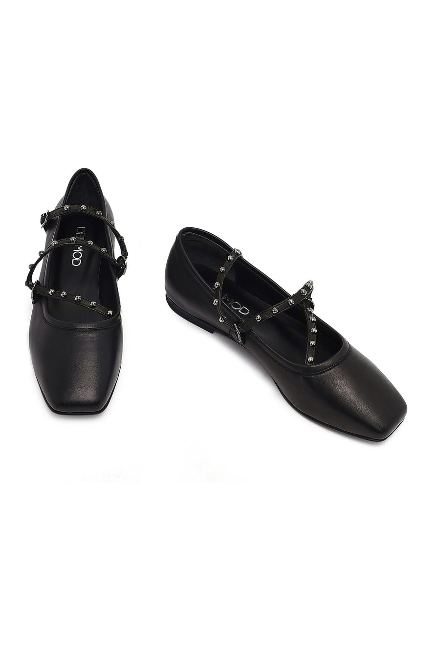 Women's Black Buckled Leather Ballet Flat