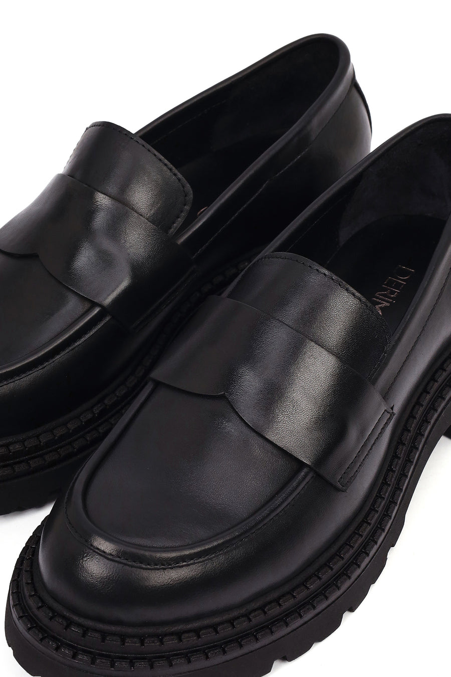 Women's Black Thick-Soled Leather Masculine Loafer