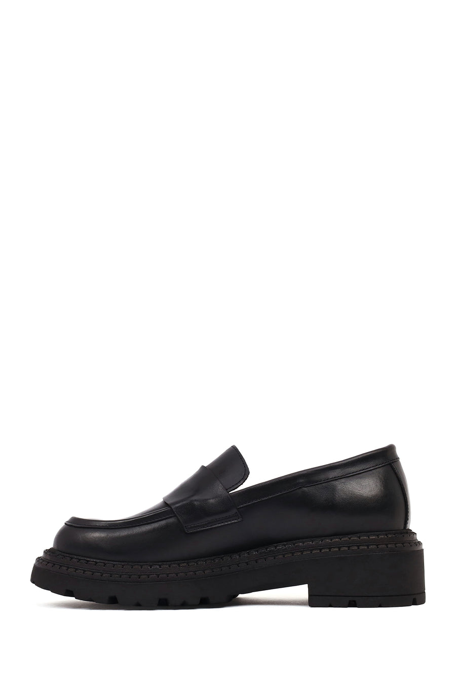 Women's Black Thick-Soled Leather Masculine Loafer