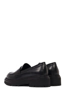 Women's Black Thick-Soled Leather Masculine Loafer | Derimod
