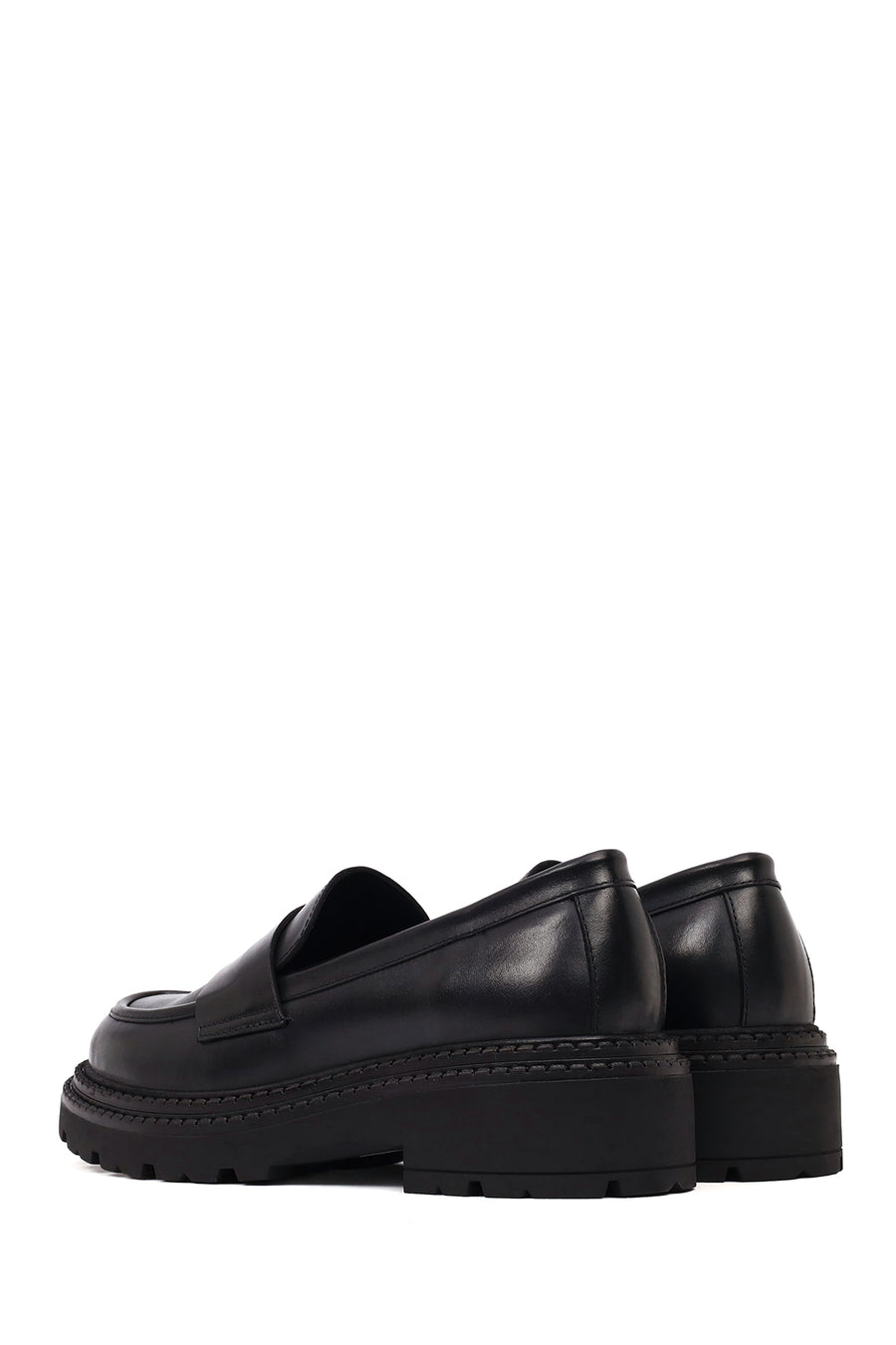 Women's Black Thick-Soled Leather Masculine Loafer