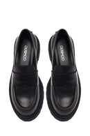 Women's Black Thick-Soled Leather Masculine Loafer | Derimod