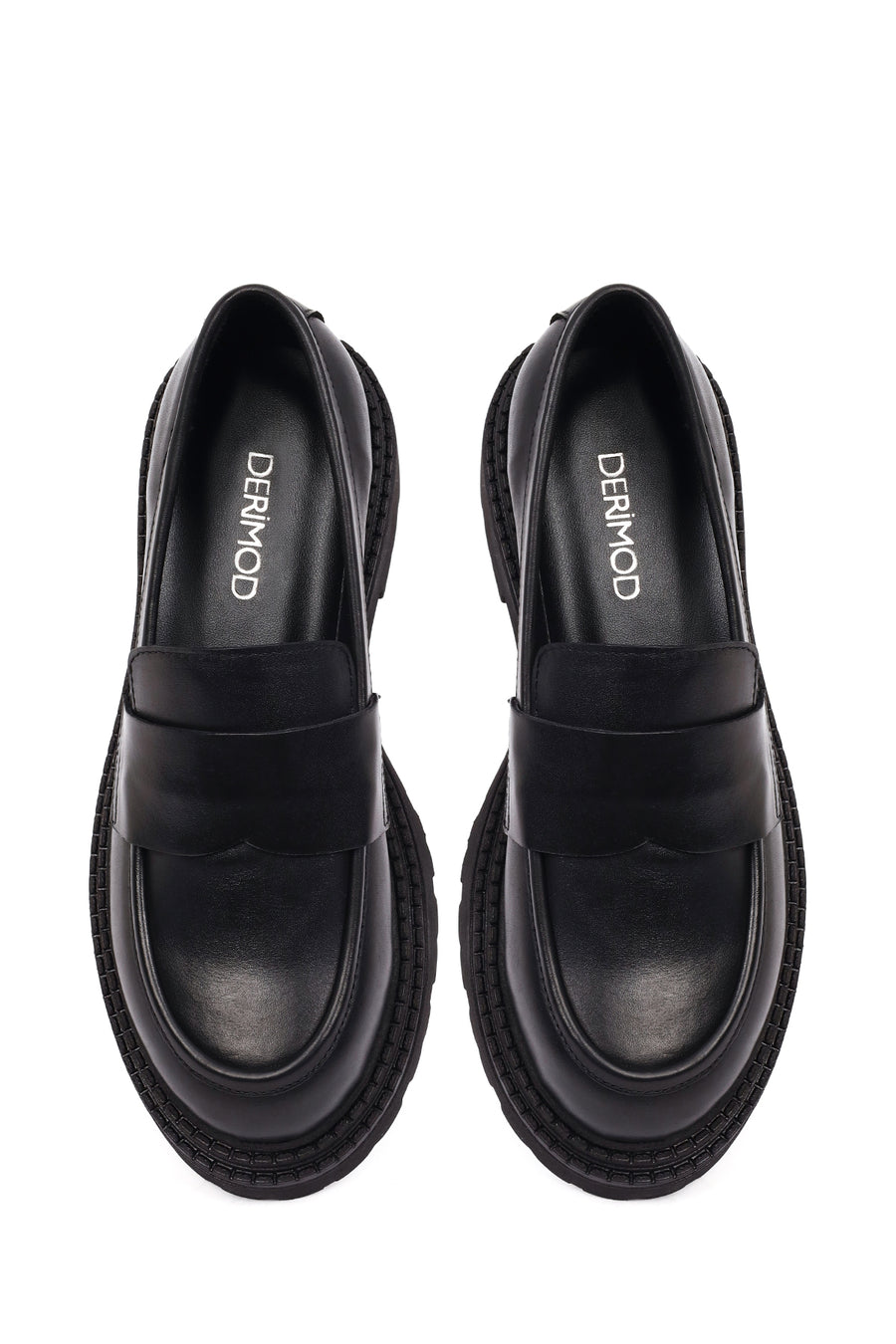 Women's Black Thick-Soled Leather Masculine Loafer