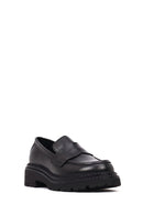 Women's Black Thick-Soled Leather Masculine Loafer | Derimod