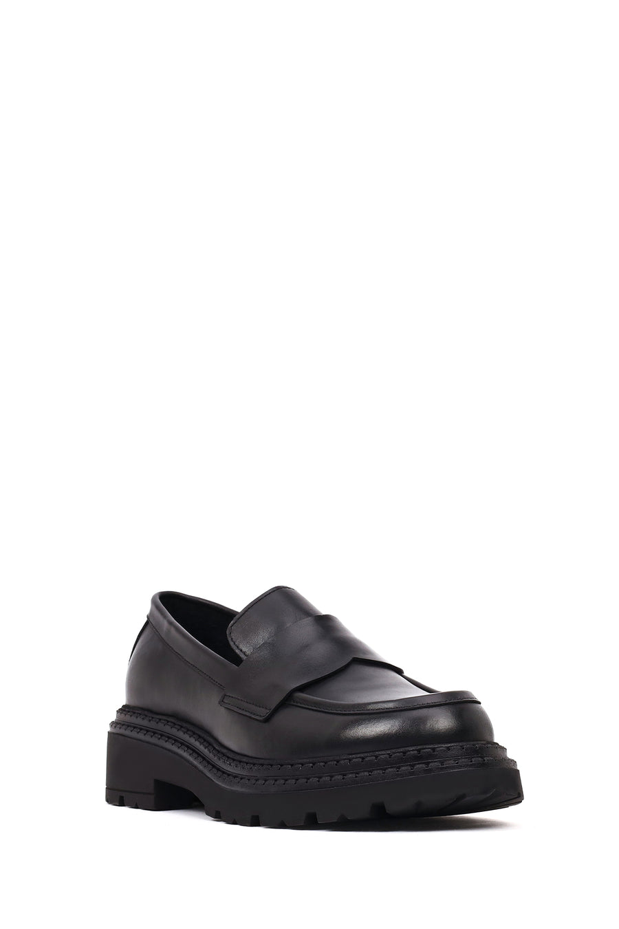Women's Black Thick-Soled Leather Masculine Loafer