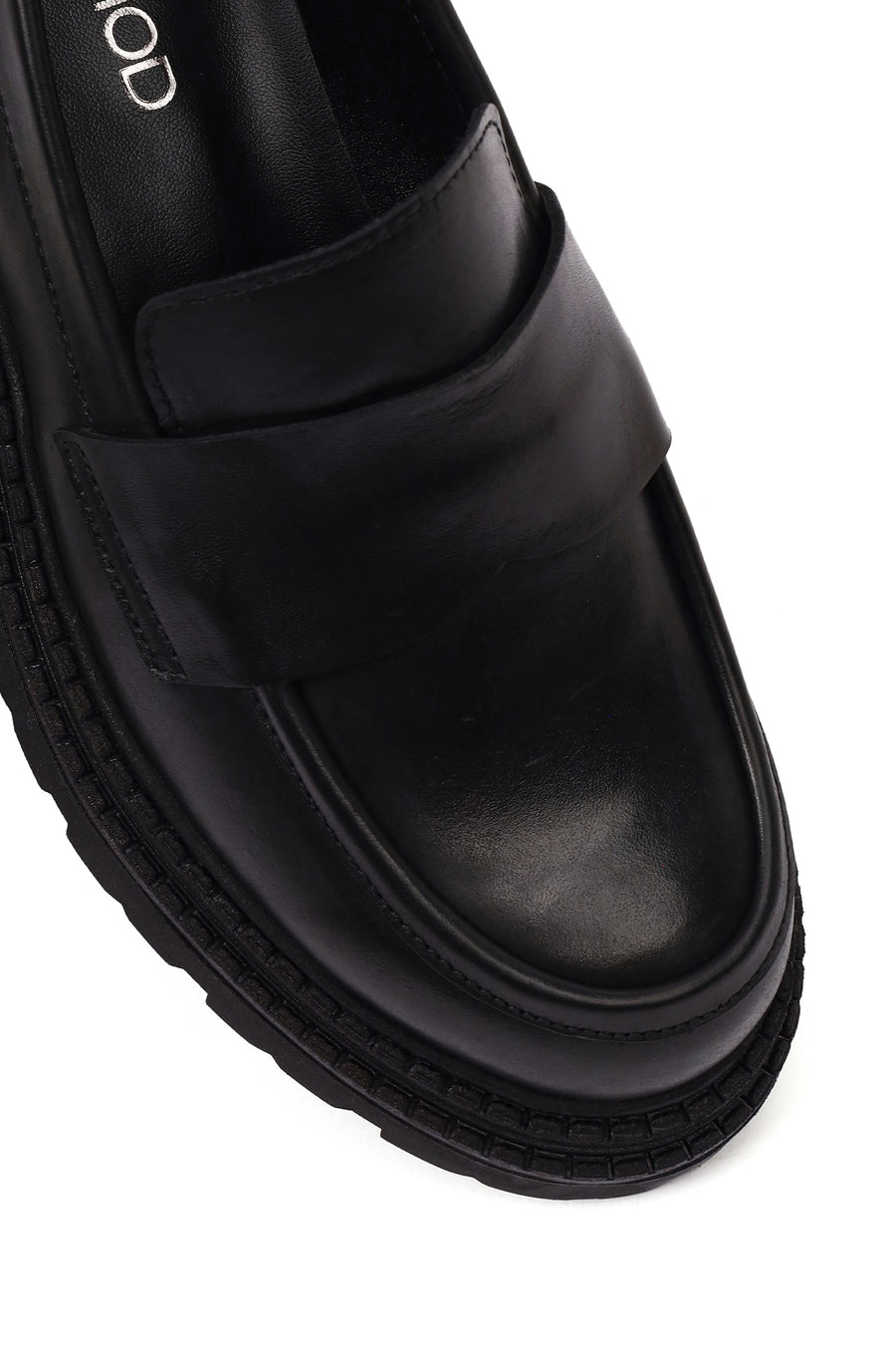 Women's Black Thick-Soled Leather Masculine Loafer