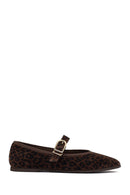 Woman Brown Leopard Pattern Buckled Suede Leather Babet | Derimod