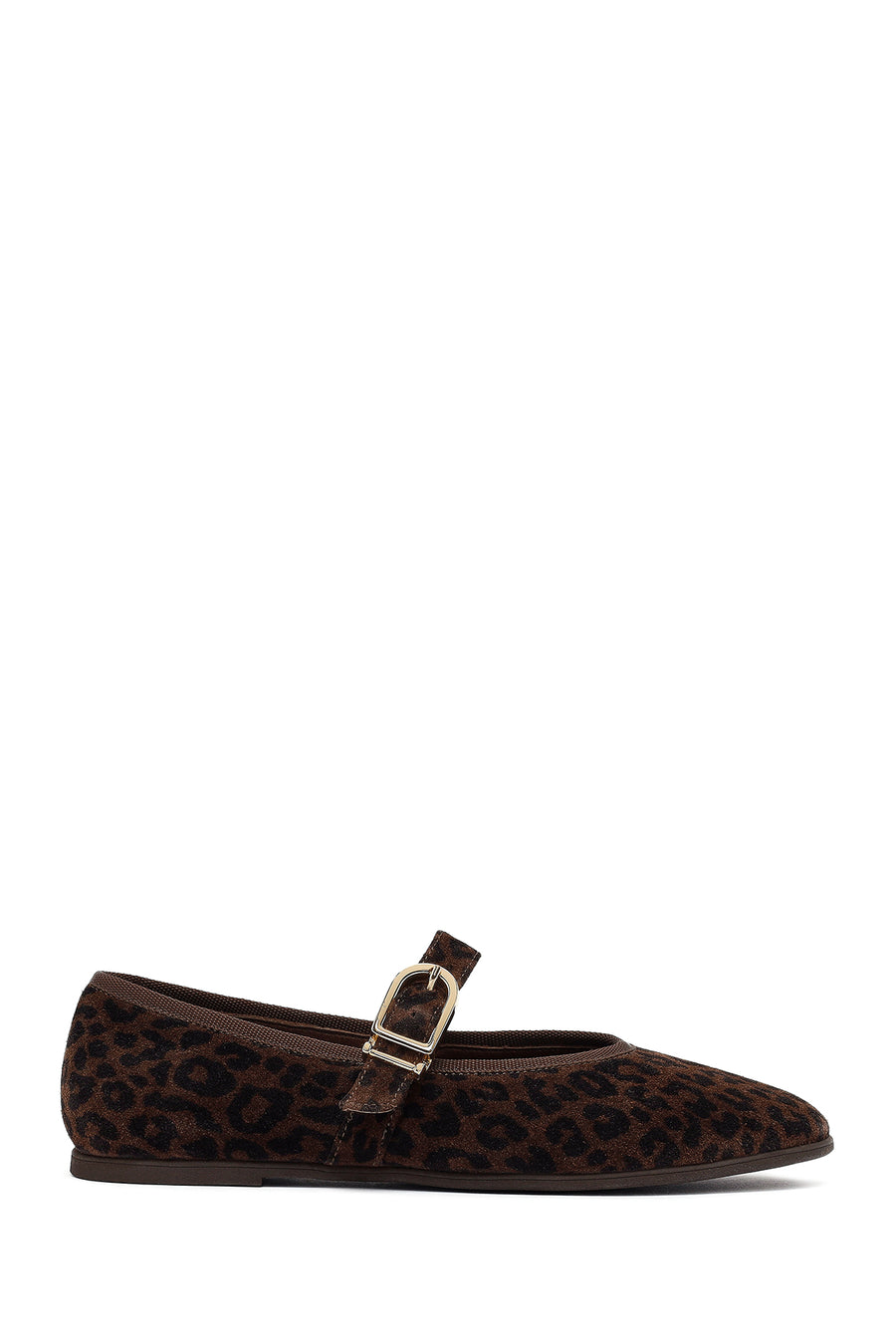Woman Brown Leopard Pattern Buckled Suede Leather Babet 25AFD201510 | Derimod