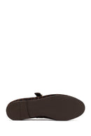 Woman Brown Leopard Pattern Buckled Suede Leather Babet | Derimod