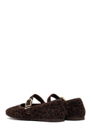 Woman Brown Leopard Pattern Buckled Suede Leather Babet | Derimod