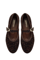 Woman Brown Leopard Pattern Buckled Suede Leather Babet | Derimod