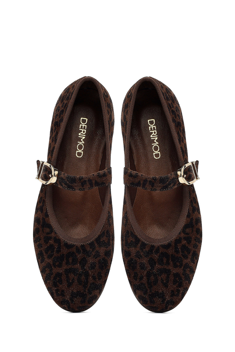 Woman Brown Leopard Pattern Buckled Suede Leather Babet