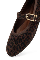Woman Brown Leopard Pattern Buckled Suede Leather Babet | Derimod