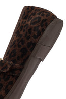 Woman Brown Leopard Pattern Buckled Suede Leather Babet | Derimod