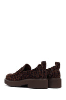 Woman Leopard Print Suede Leather Masculine Loafer | Derimod